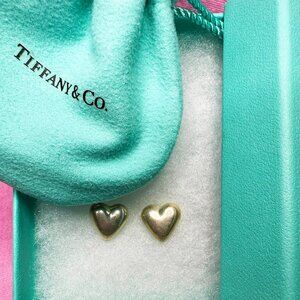 Tiffany & Co. Sterling Silver Puffed Heart Stud Earrings w/ Box & Pouch